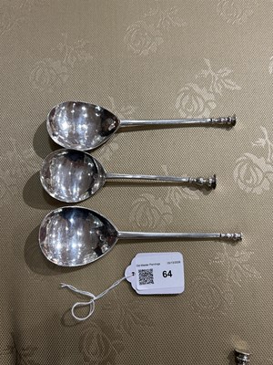Lot 64 - Three Early English Sterling Silver Seal-Top Spoons