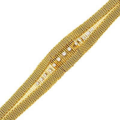 Lot 1144 - Gold and Diamond Mesh Bracelet Cover-Watch