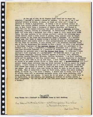 Lot 124 - Carl Sandburg typed preface