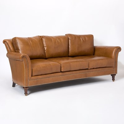 Lot 725 - Brown Leather Upholstered Sofa