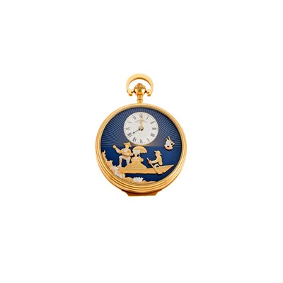 Lot 1201 - Charles Reuge Gilt-Metal Open Face Musical Automaton and Alarm Pocket Watch