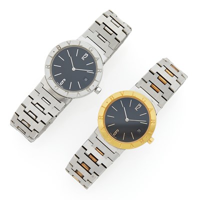 Lot 1360 - Two Bulgari Gold and Stainless Steel 'Bvlgari Bvlgari' Wristwatches