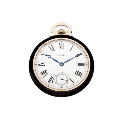 Lot 2167 - White Gold and Black Onyx Open Face Pocket Watch
