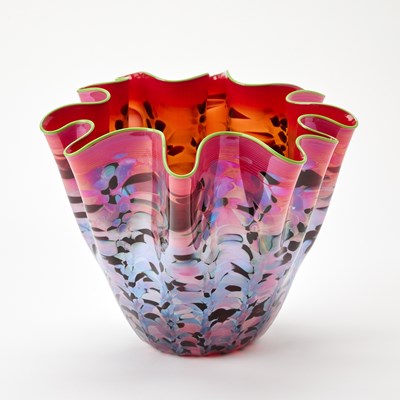 Lot 401 - Dale Chihuly Hand-Blown Glass "Ruby" Macchia With Lime Green Lip Wrap