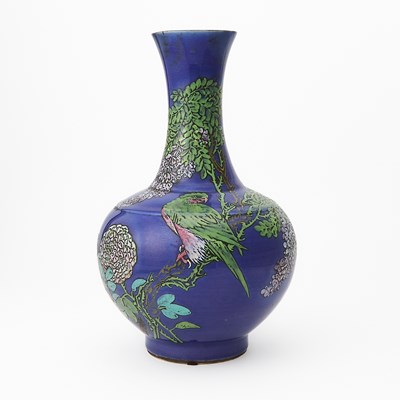 Lot 571 - A Chinese Blue Ground Famille Rose Porcelain Vase