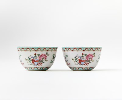Lot 93 - A Pair of Chinese Famille Rose Porcelain Cups