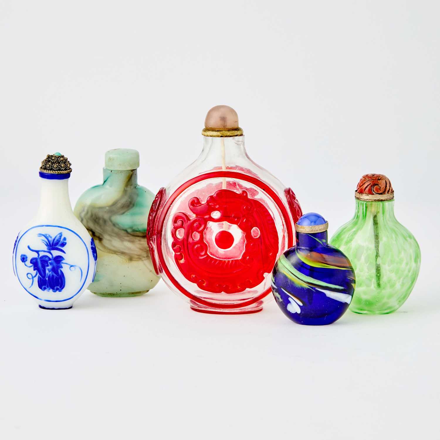 Lot 12 - Five Chinese Glass Snuff Bottles