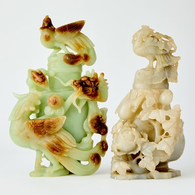 Lot 32 - Two Chinese Carved Jade Vase and Cover
