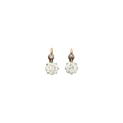 Lot 50 - Pair of Antique Gold, Silver and Diamond Pendant-Earrings