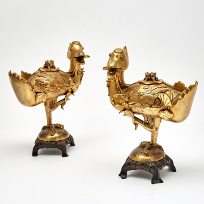 Lot 395 - A Mirrored Pair of Chinese Gilt Bronze Figural Censers