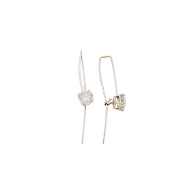 Lot 1070 - Pair of Low Karat White Gold and Diamond Pendant-Earrings