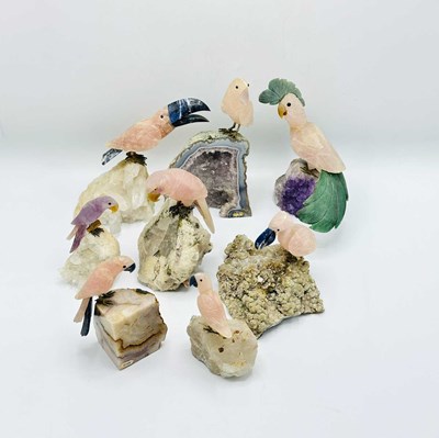 Lot 1076 - Eight Carved Hardstone Exotic Birds