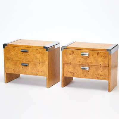 Lot 190 - Pair of Burlwood Bedside Chests of Drawers