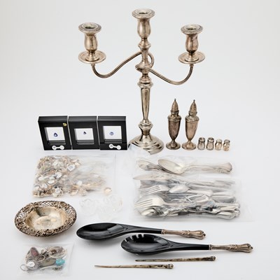 Lot 2030 - Group of Gold, Low Karat Gold, Gold-Filled, Metal and Gem-Set Jewelry, Group of Silver, Silver-Plated and Metal Flatware and Objects