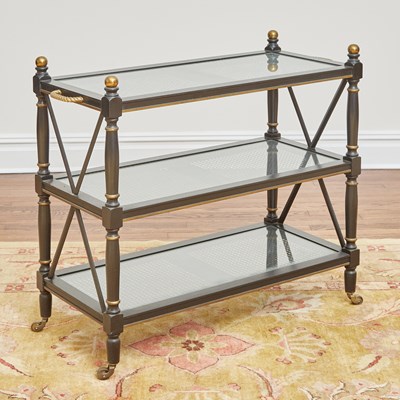 Lot 83 - Regency Style Black Painted and Caned Etagere
