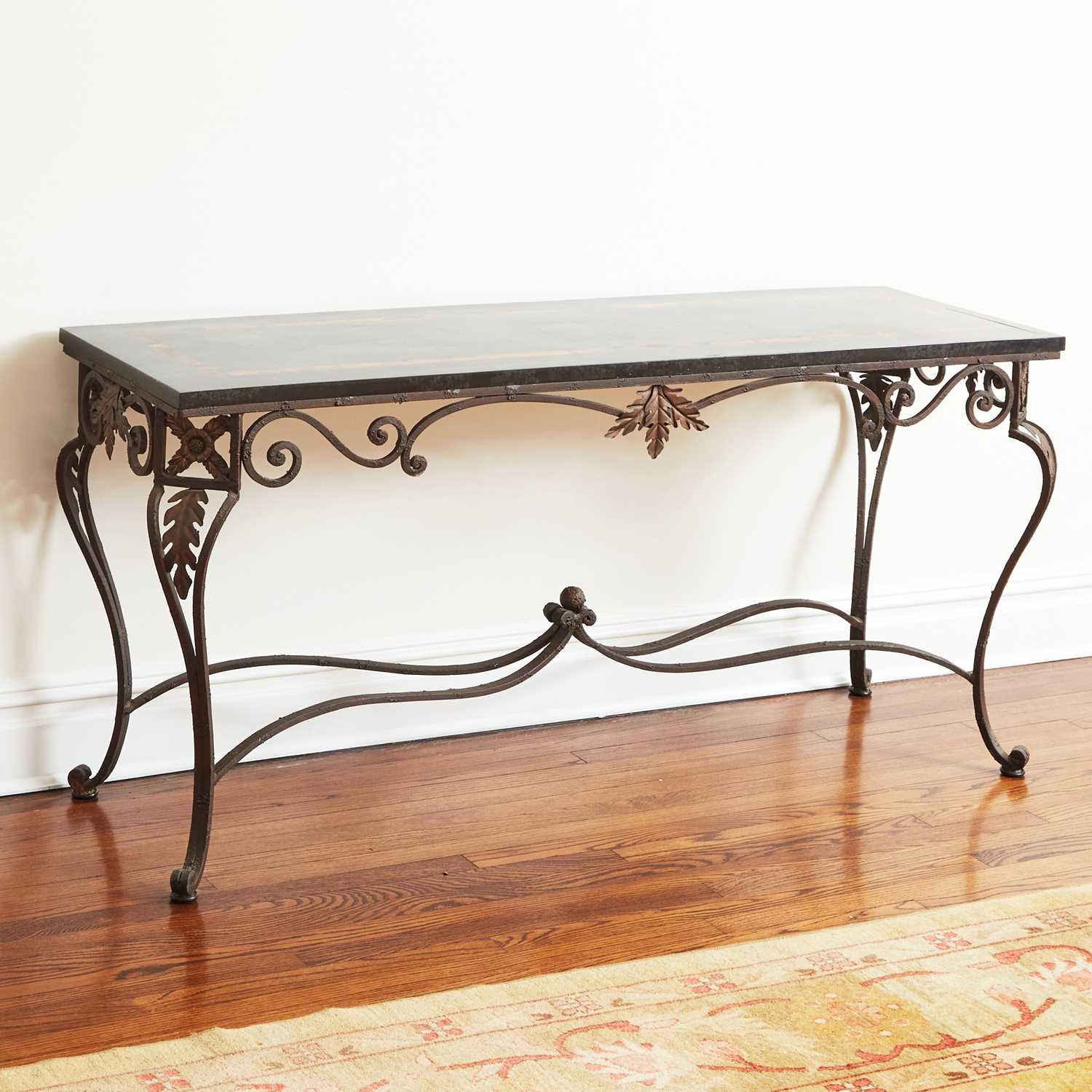 Lot 249 - Faux Marble Wood and Iron Console Table