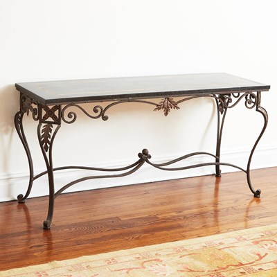 Lot 249 - Faux Marble Wood and Iron Console Table