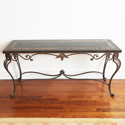 Lot 249 - Faux Marble Wood and Iron Console Table