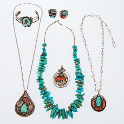 Lot 1371 - Group of Silver and Turquoise Jewelry