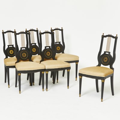 Lot 261 - Set of Twelve Neoclassical Style Ebonized Dining Chairs