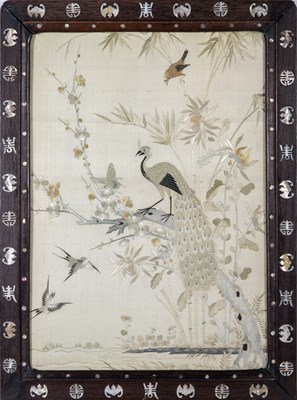 Lot 135 - A Chinese Silk Embroidery Panel with a Hardwood Frame