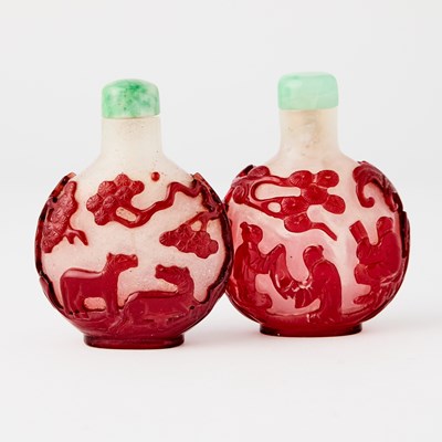 Lot 2 - A Pair of Chinese Overlay Glass Snuff Bottles