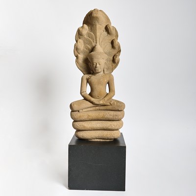 Lot 342 - A Thai Carved Stone Figure of Buddha Muchalinda