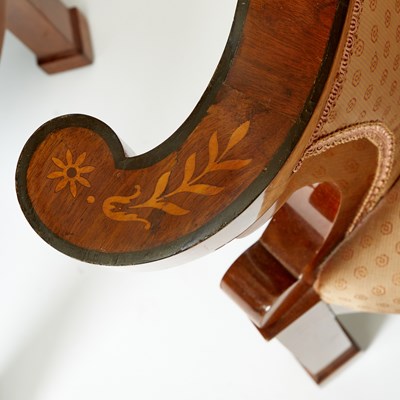 Lot 157 - Pair of Continental Neoclassical Inlaid Mahogany Armchairs