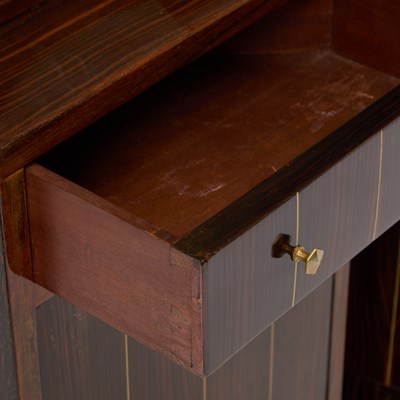 Lot 252 - Pair of Art Deco Macassar Ebony and Frosted Glass Encoigneur Nightstands