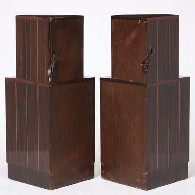 Lot 252 - Pair of Art Deco Macassar Ebony and Frosted Glass Encoigneur Nightstands