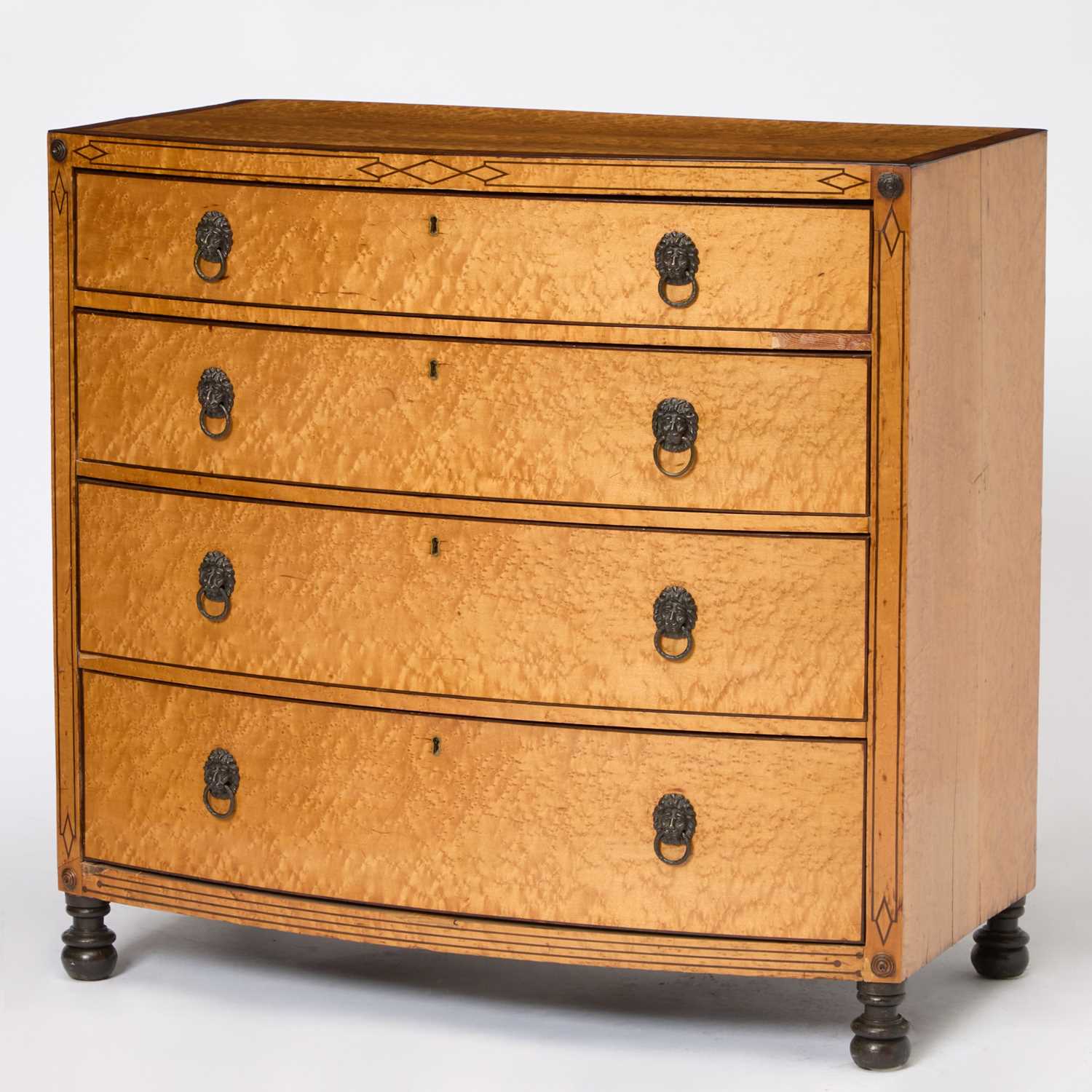 Lot 172 - Regency Inlaid Bird's Eye Maple Bowfront Chest of Drawers