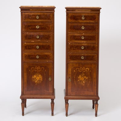 Lot 178 - Pair of Louis XVI Style Inlaid Walnut and Kingwood Tall Chest of Drawers