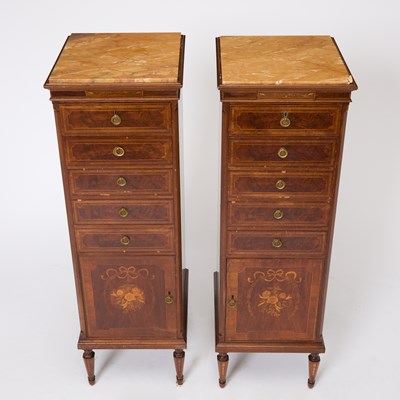 Lot 178 - Pair of Louis XVI Style Inlaid Walnut and Kingwood Tall Chest of Drawers