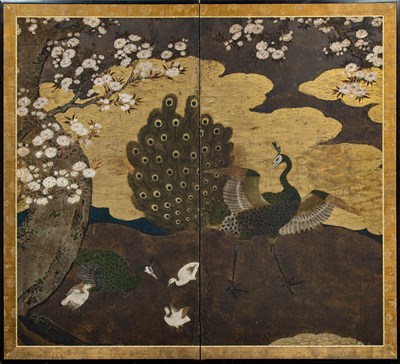 Lot 352 - A Fine Japanese Kano School Two-Panel Painted Screen