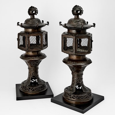 A Pair of Japanese Bronze Lanterns