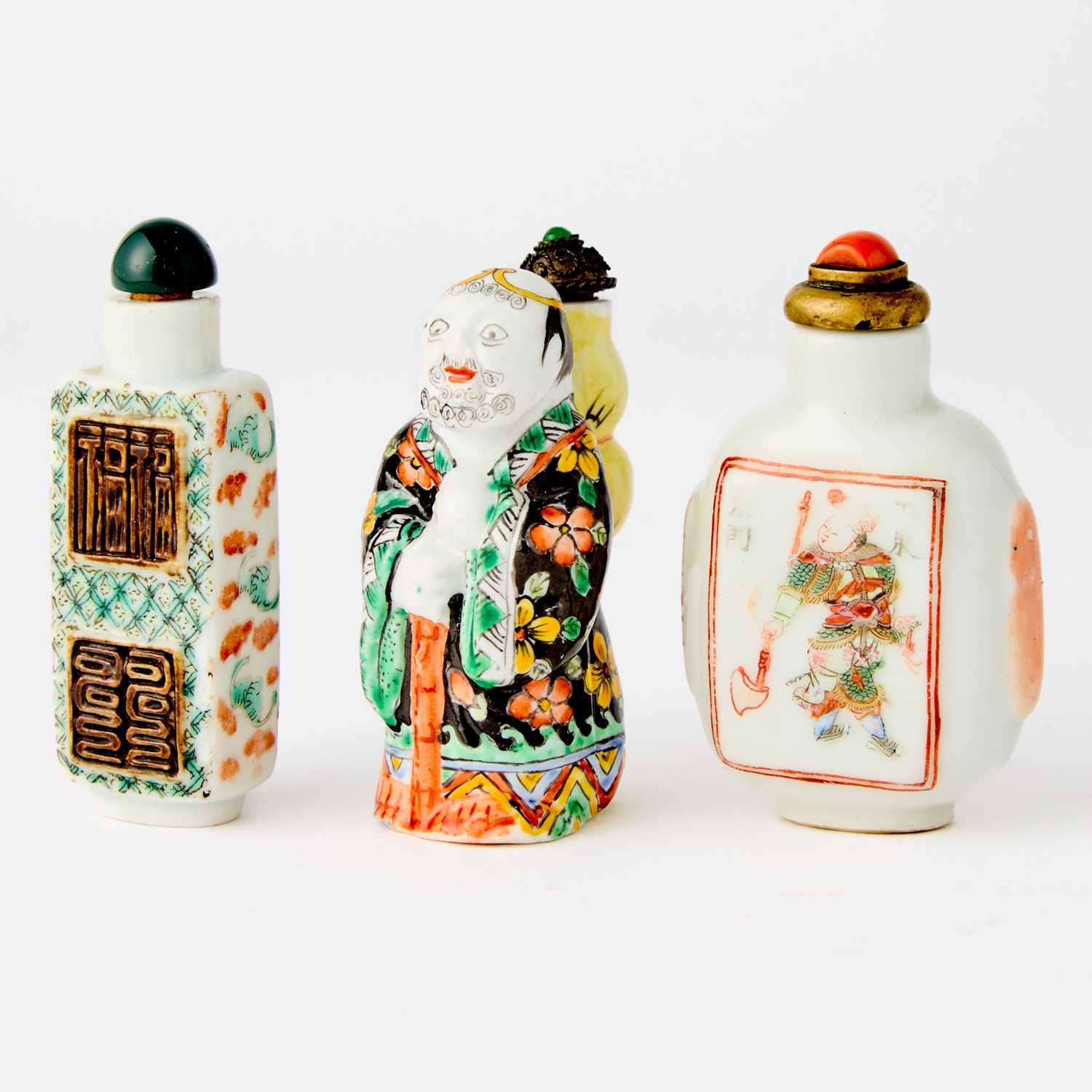Lot 10 - Three Chinese Famille Rose Porcelain Snuff Bottles