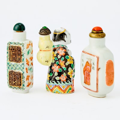 Lot 10 - Three Chinese Famille Rose Porcelain Snuff Bottles