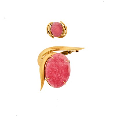 Lot 1259 - Gold and Rhodochrosite Brooch and Ring