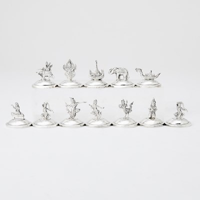 Lot 115 - Set of Twelve Thai Sterling Silver Place Card Holders