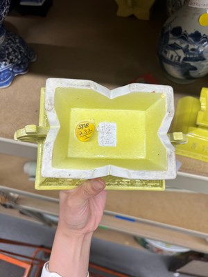 Lot 75 - A Pair of Chinese Yellow Glazed Porcelain Archaistic Vessels and Covers