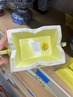 Lot 75 - A Pair of Chinese Yellow Glazed Porcelain Archaistic Vessels and Covers