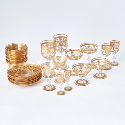 Lot 186 - Blown, Cut and Gilt Decorated Stemware and Partial Dessert Service