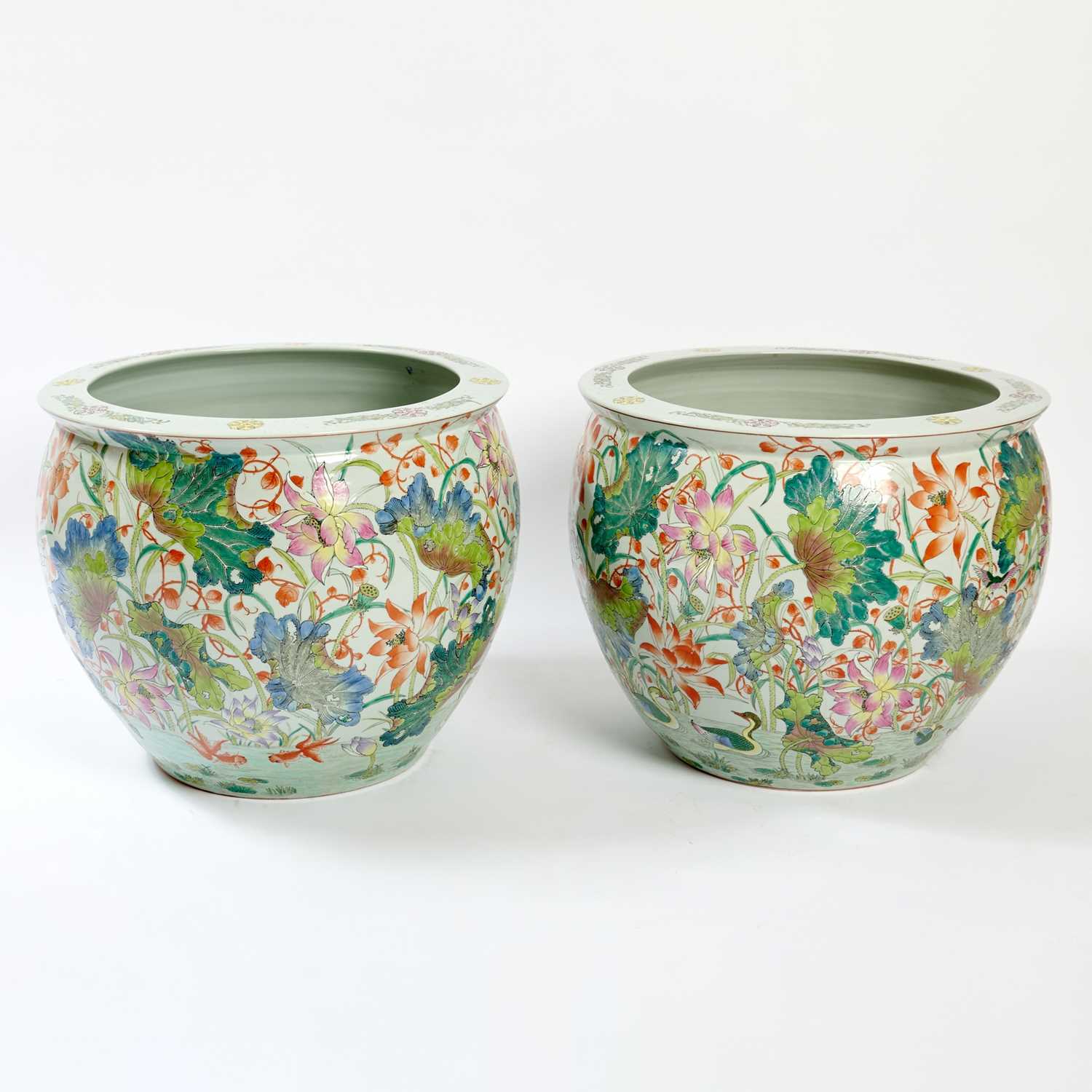 Lot 79 - A Large Pair of Chinese Enameled Porcelain Jardinières