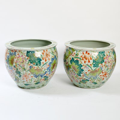 Lot 79 - A Large Pair of Chinese Enameled Porcelain Jardinières