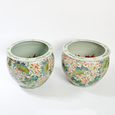 Lot 79 - A Large Pair of Chinese Enameled Porcelain Jardinières