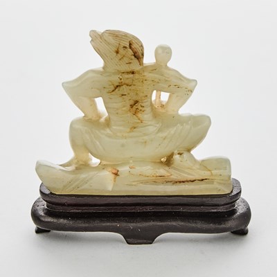 Lot 22 - A Chinese Celadon Jade Figural Carving of Vajrapani