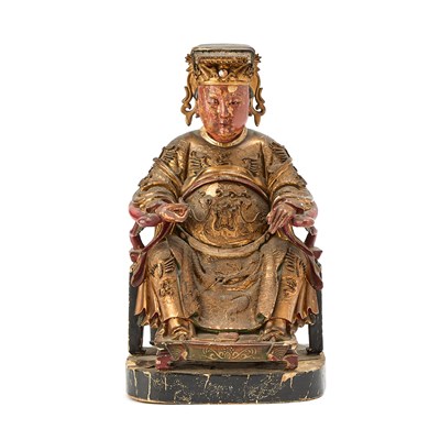 Lot 48 - A Chinese Gilt Lacquered Wood Figure of a Daoist Deity