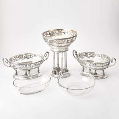 Lot 170 - Austrian Silver and Glass Table Garniture