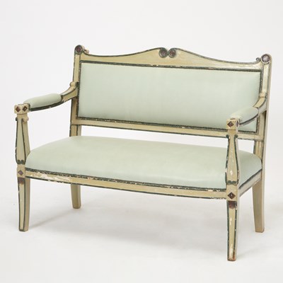 Lot 687 - Continental Upholstered Painted Wood Settee