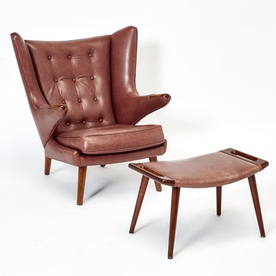 Lot 204 - Hans Wegner Oak "Papa Bear" Lounge Chair and Associated Ottoman